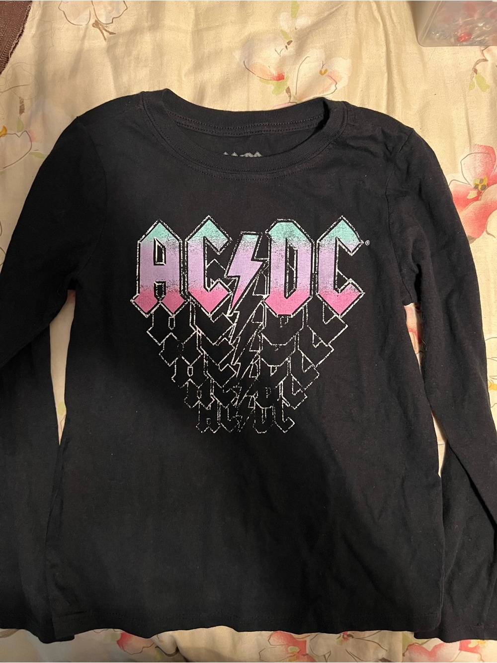 AC/DC Kids Black Long Sleeve Graphic Shirt Size 7 Original Music Rock & Pop